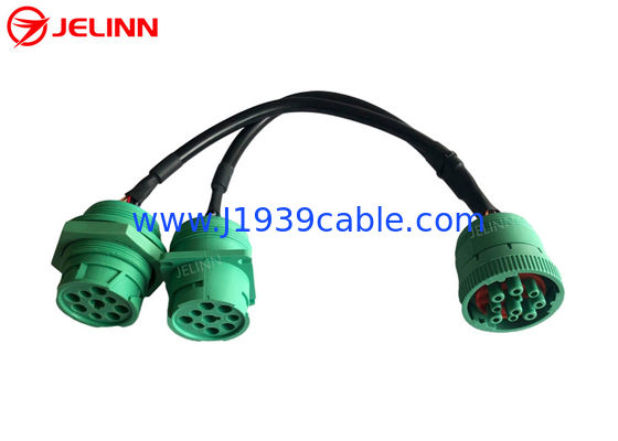 Green Deutsch 9 Pin J1939 أنثى إلى J1939 ذكر مربع شفة وكابل J1939 ذكر مقسم
