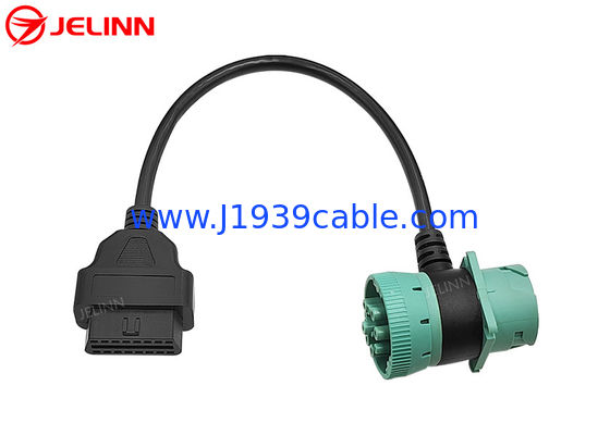 الخضراء Deutsch J1939 9Pin ذكر إمرأة وصلة تمرير إلى OBD2 OBDII كابل إمرأة شكل T 9 Pin OBD 2 Adapt